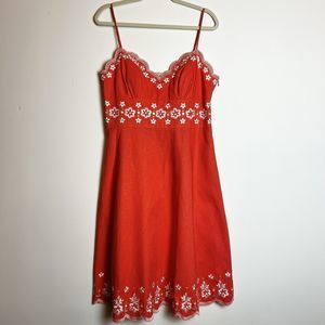 Andre’ Oliver Vintage Dress Peachy Pink Floral Embroidery Y2K Sz 12 Linen Cotton